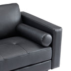 Canapé moderne en cuir véritable avec pieds en bois et coussin supplémentaire.