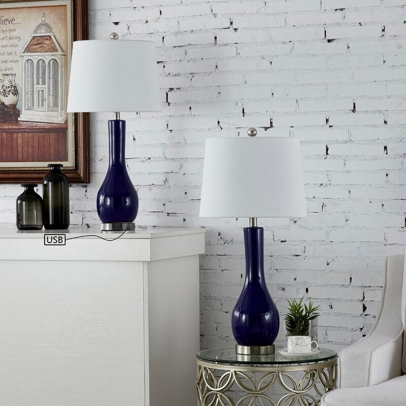 Ensemble de 2 lampes de table en céramique de 28,5 cm avec USB