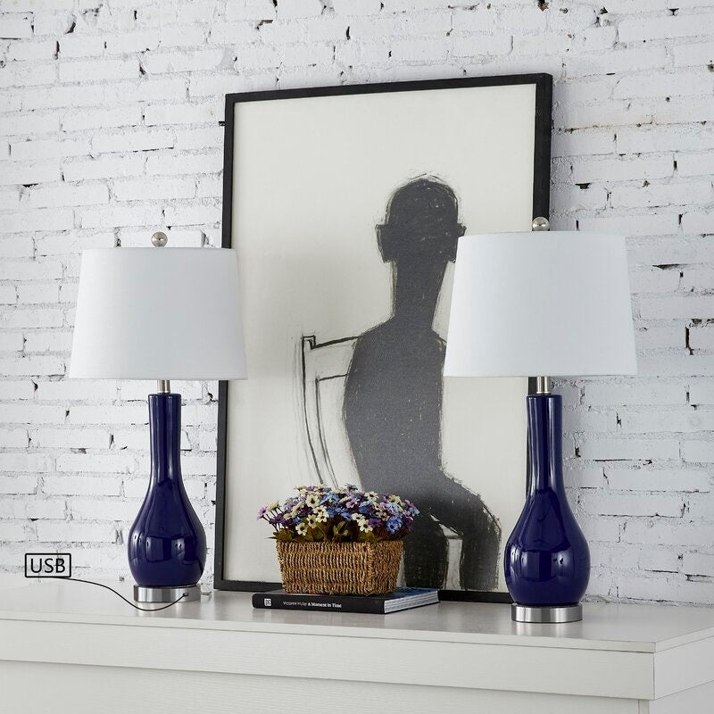 Ensemble de 2 lampes de table en céramique de 28,5 cm avec USB