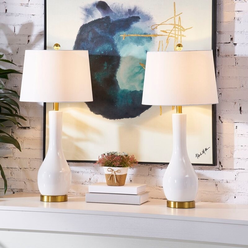 Ensemble de 2 lampes de table en céramique de 28,5 cm avec USB