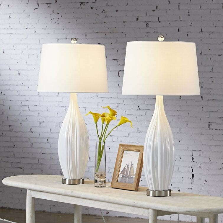 Ensemble de 2 lampes de table en porcelaine blanche standard (lot de 2)