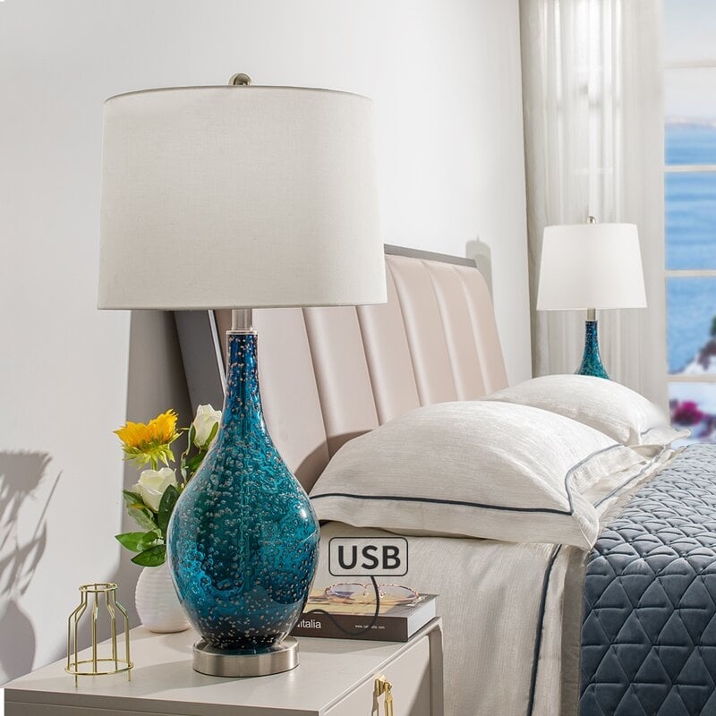 Lampes de chevet en verre avec port USB (lot de 2) - Lampe de bureau moderne