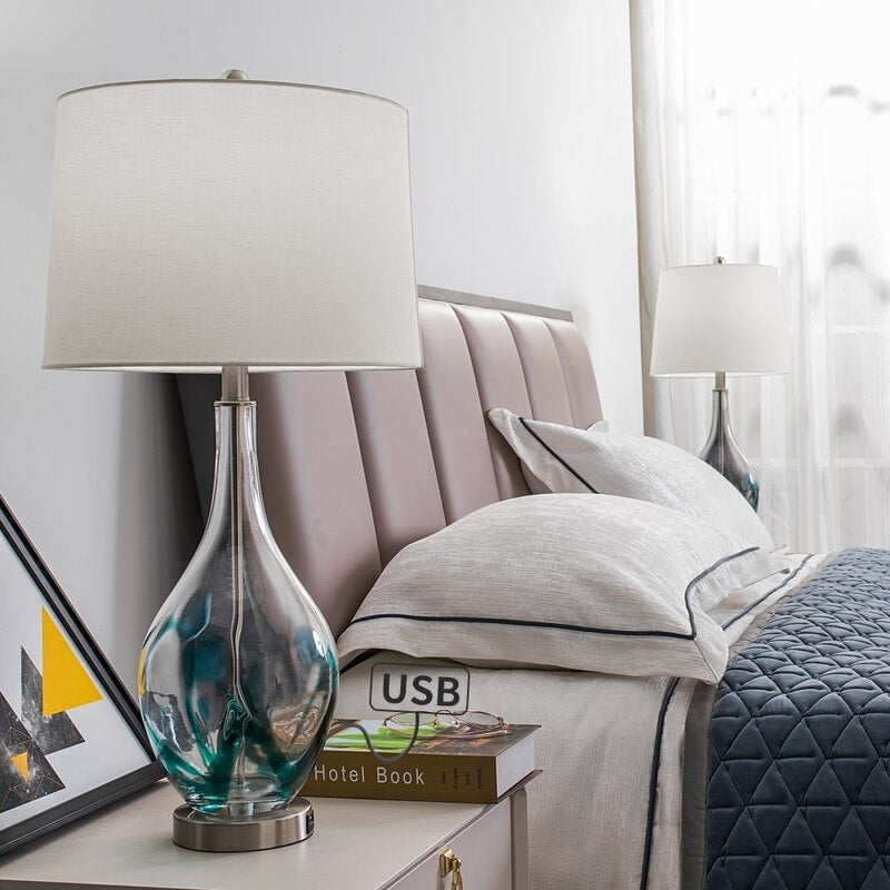 Lampes de chevet en verre avec port USB (lot de 2) - Lampe de bureau moderne