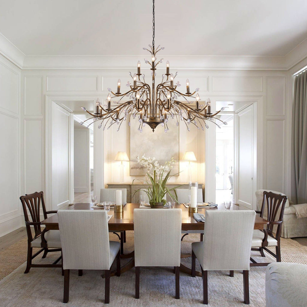 Luminaire suspendu en forme de branche d'arbre rétro style ferme avec lustre en cristal et bougie.