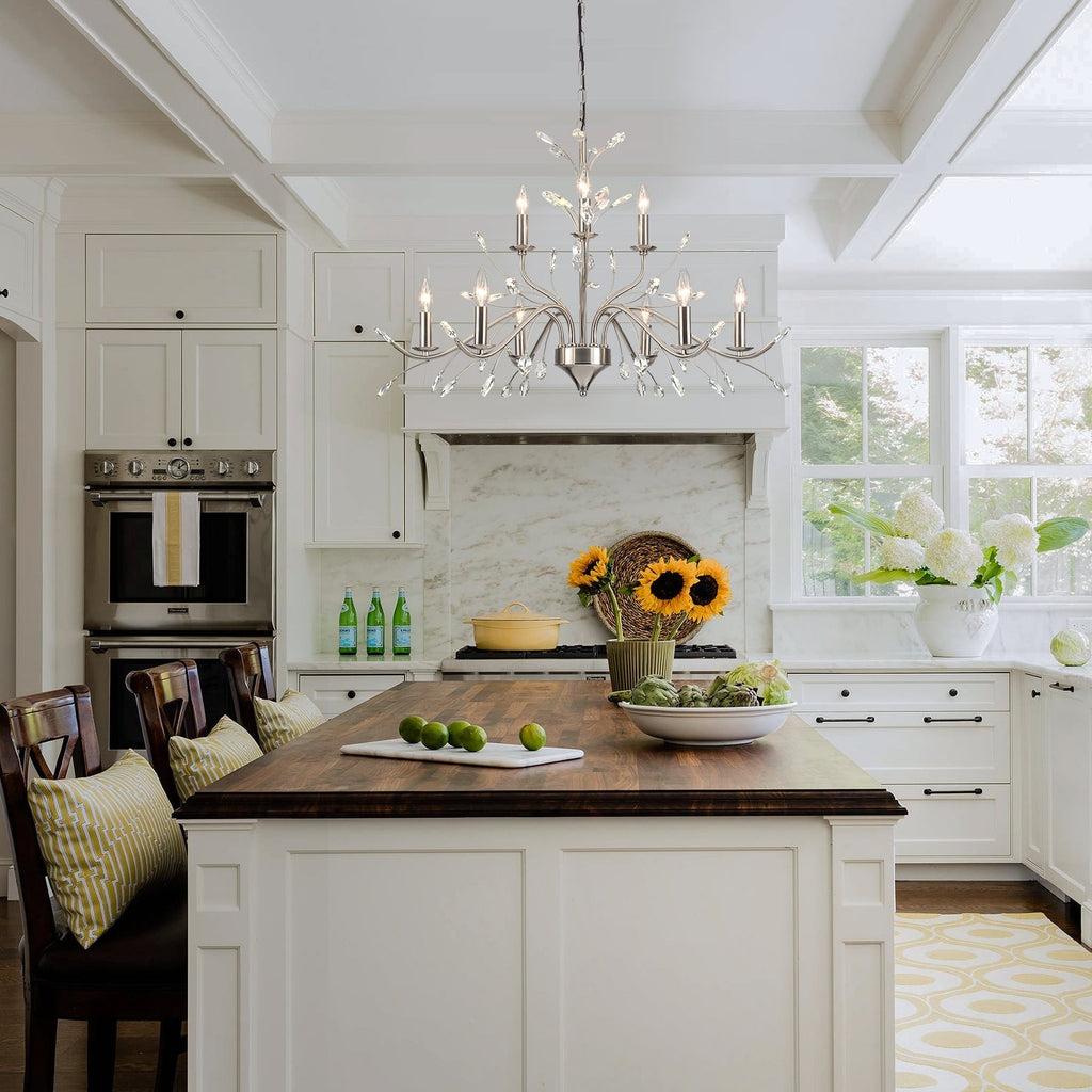 Luminaire suspendu en forme de branche d'arbre rétro style ferme avec lustre en cristal et bougie.