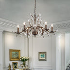 Luminaire suspendu en forme de branche d'arbre rétro style ferme avec lustre en cristal et bougie.