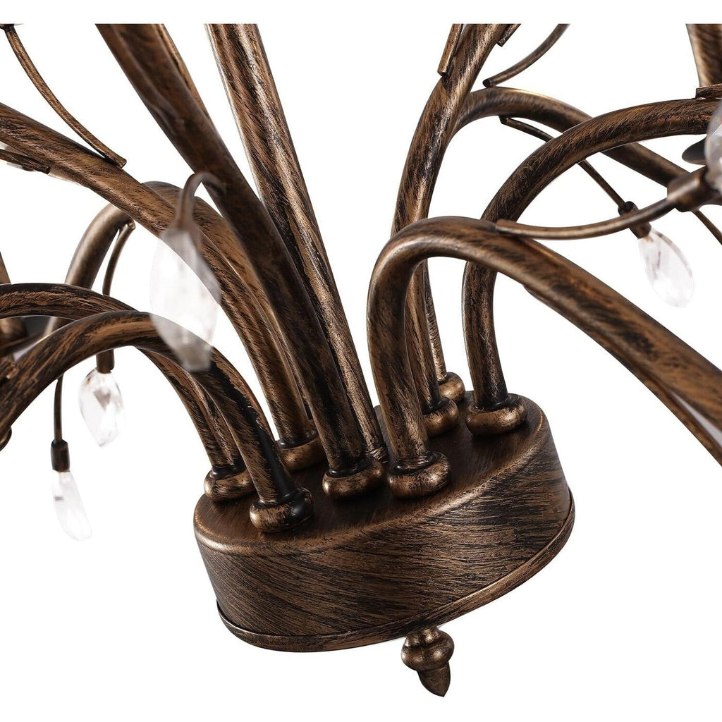 Luminaire suspendu en forme de branche d'arbre rétro style ferme avec lustre en cristal et bougie.