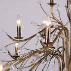 Luminaire suspendu en forme de branche d'arbre rétro style ferme avec lustre en cristal et bougie.