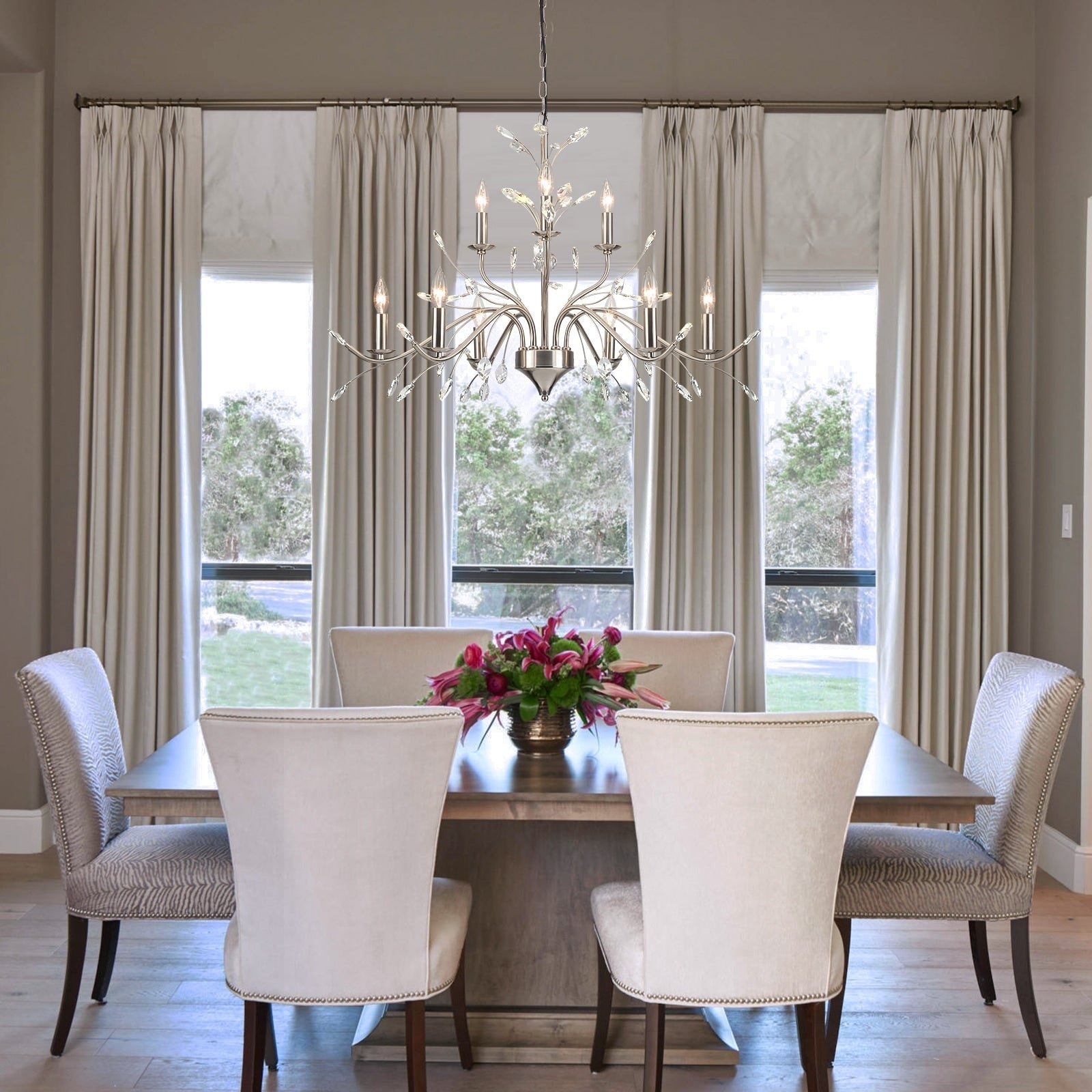 Luminaire suspendu en forme de branche d'arbre rétro style ferme avec lustre en cristal et bougie.