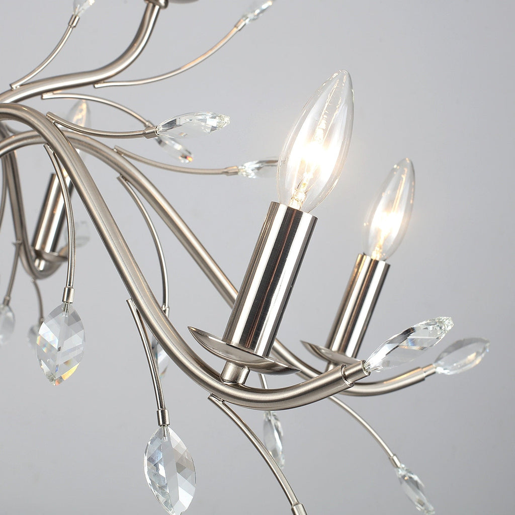 Luminaire suspendu en forme de branche d'arbre rétro style ferme avec lustre en cristal et bougie.