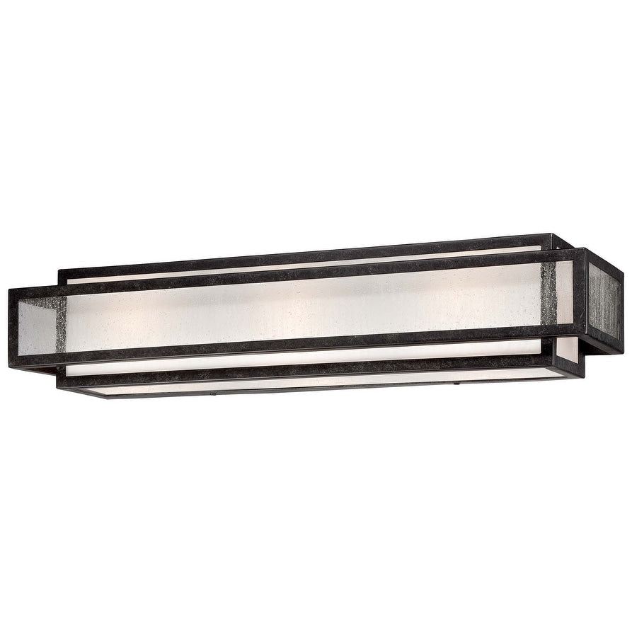 Lavery Camden Square, barre de bain à 3 lumières, couleur charbon vieilli et verre dépoli