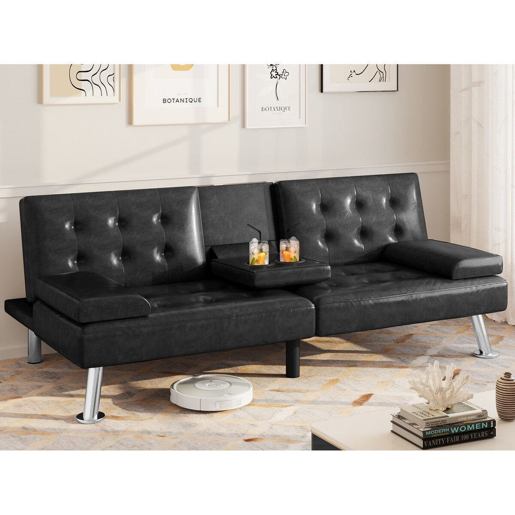 Canapé-lit futon pliable moderne Moasis en similicuir - 162,5 cm (L) x 76,2 cm (l) x 66 cm (H)