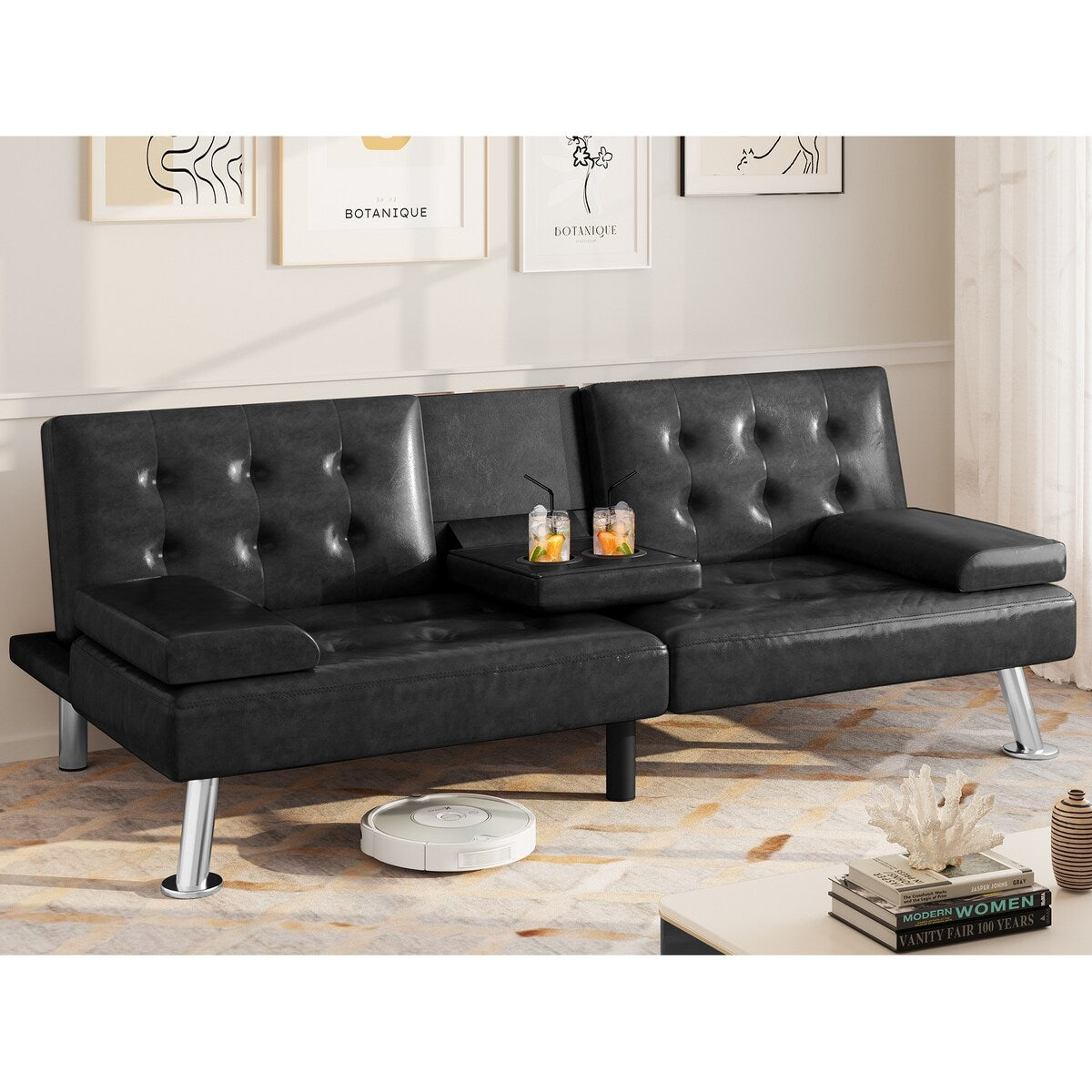 Canapé-lit futon pliable moderne Moasis en similicuir - 162,5 cm (L) x 76,2 cm (l) x 66 cm (H)