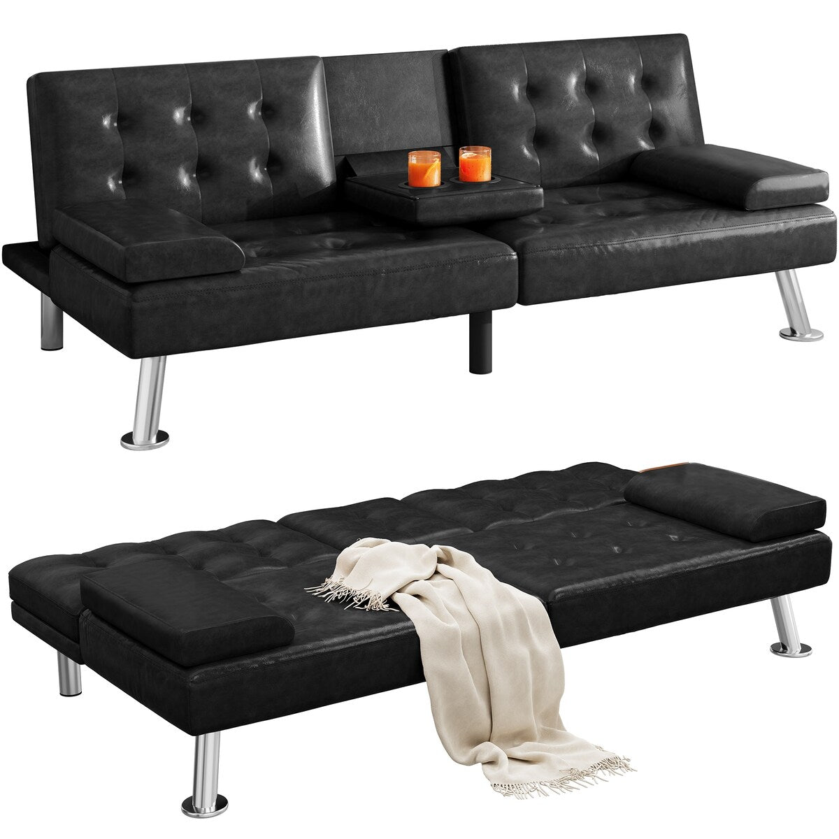 Canapé-lit futon pliable moderne Moasis en similicuir - 162,5 cm (L) x 76,2 cm (l) x 66 cm (H)