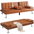 Canapé-lit futon pliable moderne Moasis en similicuir - 162,5 cm (L) x 76,2 cm (l) x 66 cm (H)