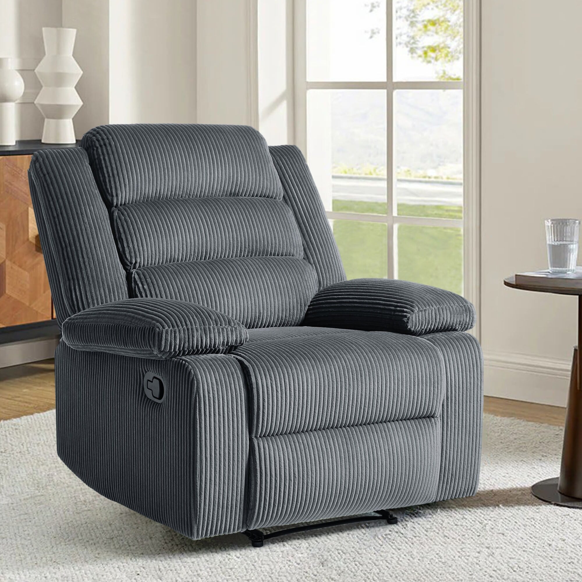 Fauteuil inclinable manuel moderne en velours côtelé, fauteuil inclinable réglable avec larges accoudoirs