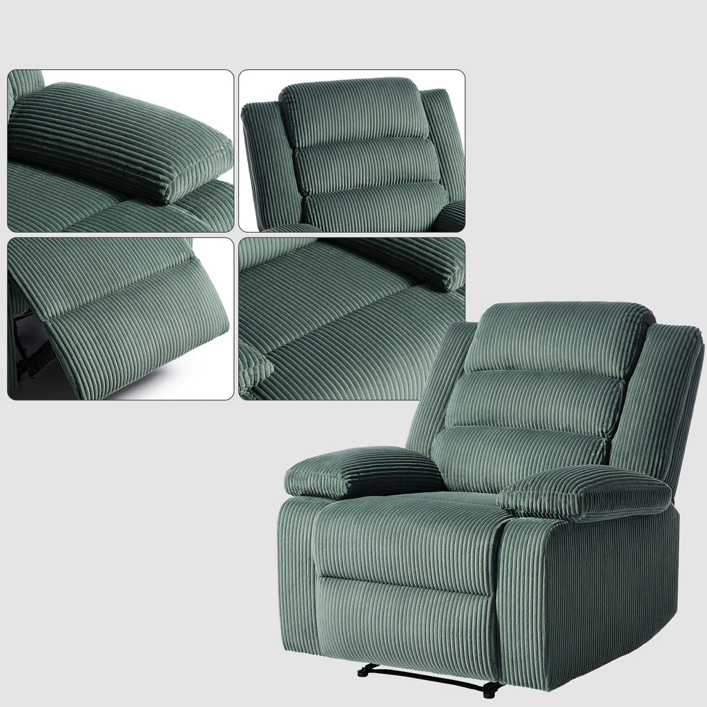Fauteuil inclinable manuel moderne en velours côtelé, fauteuil inclinable réglable avec larges accoudoirs