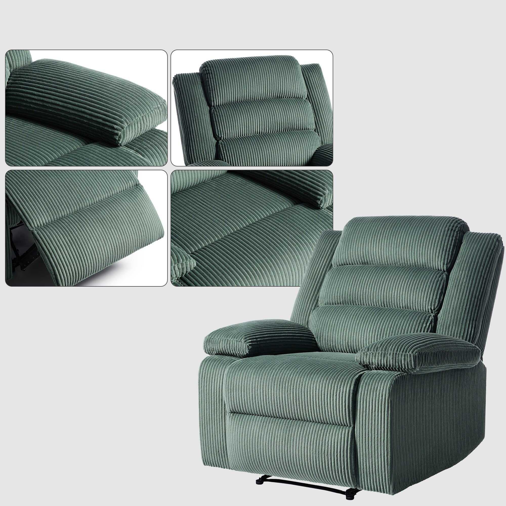 Fauteuil inclinable manuel moderne en velours côtelé, fauteuil inclinable réglable avec larges accoudoirs