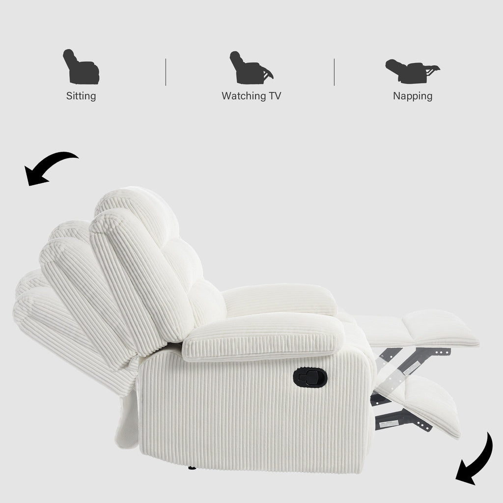 Fauteuil inclinable manuel moderne en velours côtelé, fauteuil inclinable réglable avec larges accoudoirs