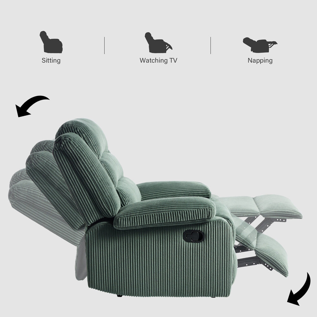 Fauteuil inclinable manuel moderne en velours côtelé, fauteuil inclinable réglable avec larges accoudoirs