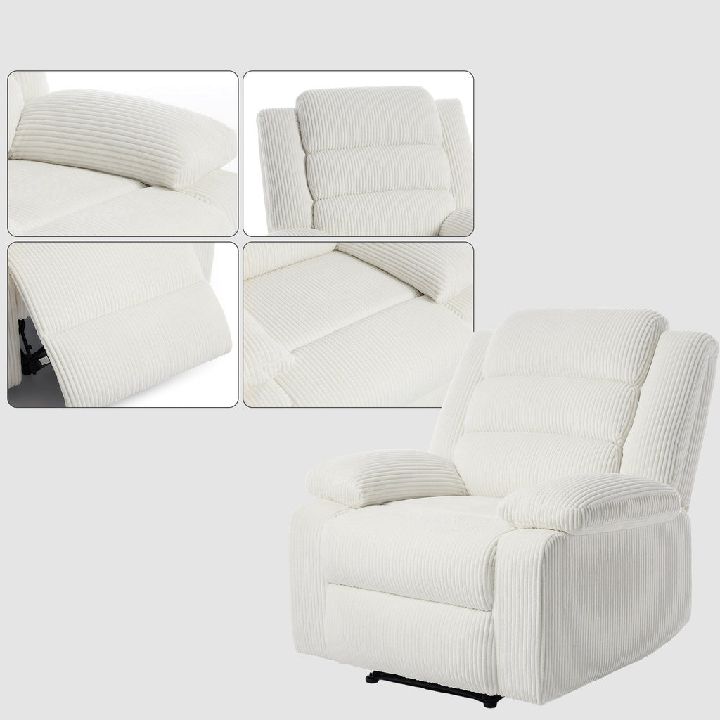 Fauteuil inclinable manuel moderne en velours côtelé, fauteuil inclinable réglable avec larges accoudoirs