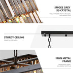 Luminaire suspendu à 2 niveaux pour îlot de cuisine, salle à manger, style moderne et contemporain, en cristal gris fumé et noir, 47 po.