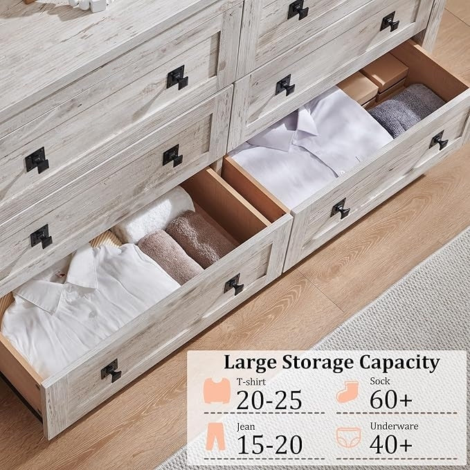 Commode à 6 tiroirs style farmhouse, meuble TV en bois, coffre à tiroirs