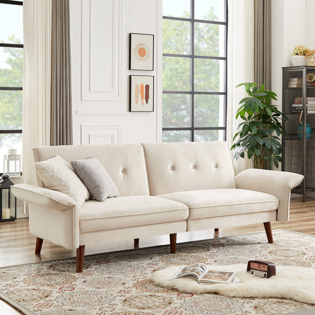 Canapé-lit futon moderne, canapé convertible avec pieds fuselés en bois, 78,35 cm de large, petit canapé à dossier divisé pour salon