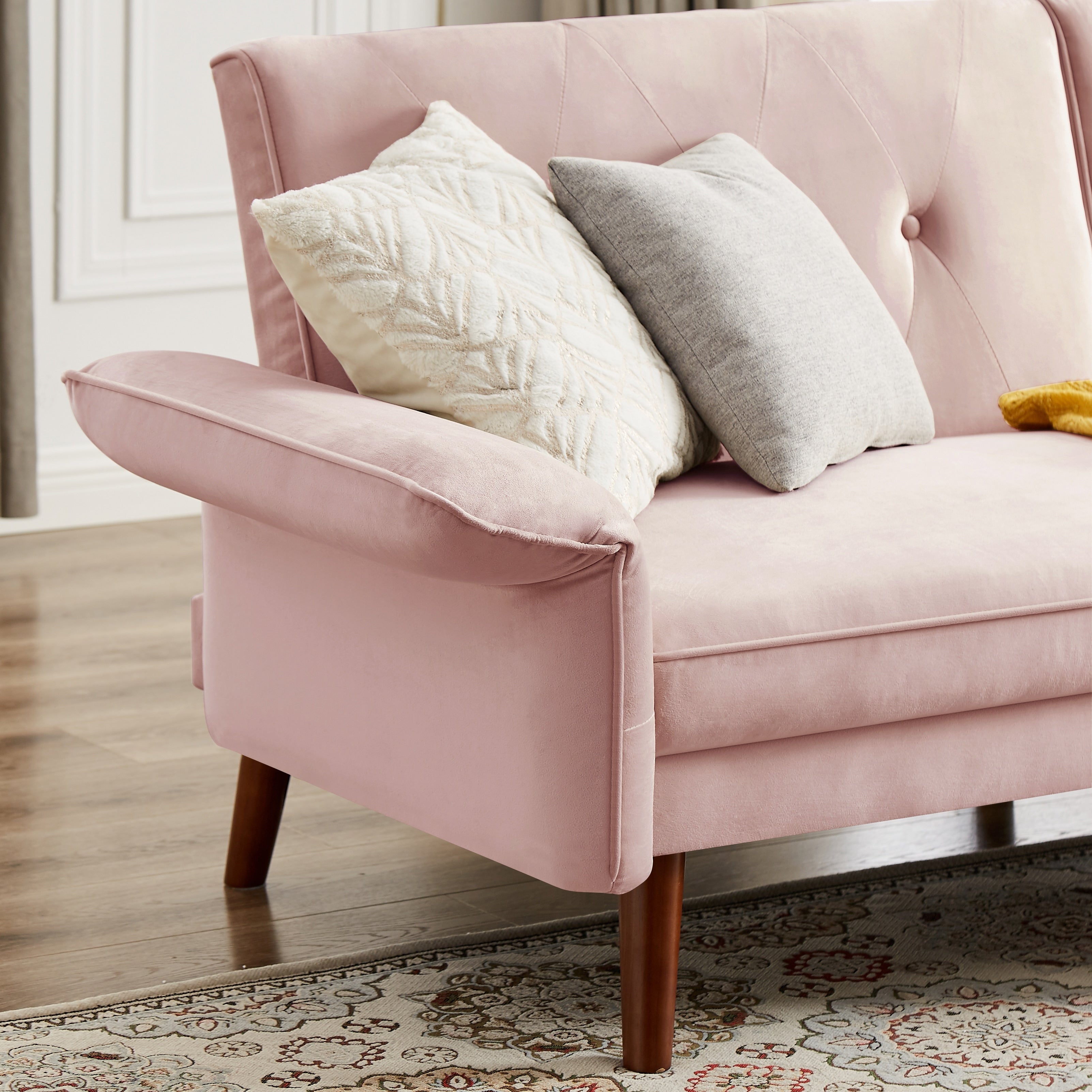 Canapé-lit futon moderne, canapé convertible avec pieds fuselés en bois, 78,35 cm de large, petit canapé à dossier divisé pour salon