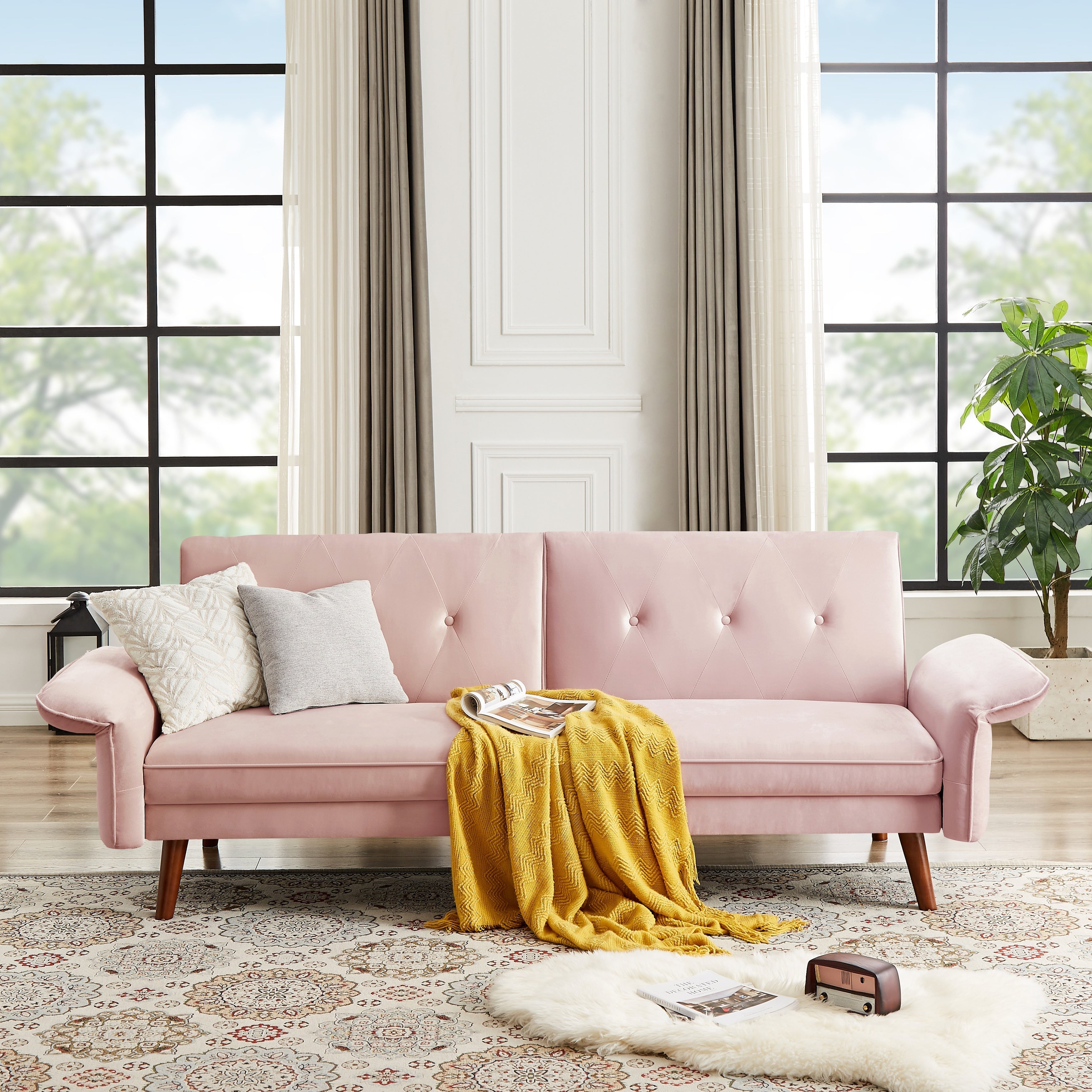 Canapé-lit futon moderne, canapé convertible avec pieds fuselés en bois, 78,35 cm de large, petit canapé à dossier divisé pour salon