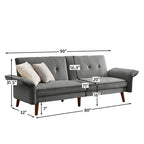 Canapé-lit futon moderne, canapé convertible avec pieds fuselés en bois, 78,35 cm de large, petit canapé à dossier divisé pour salon