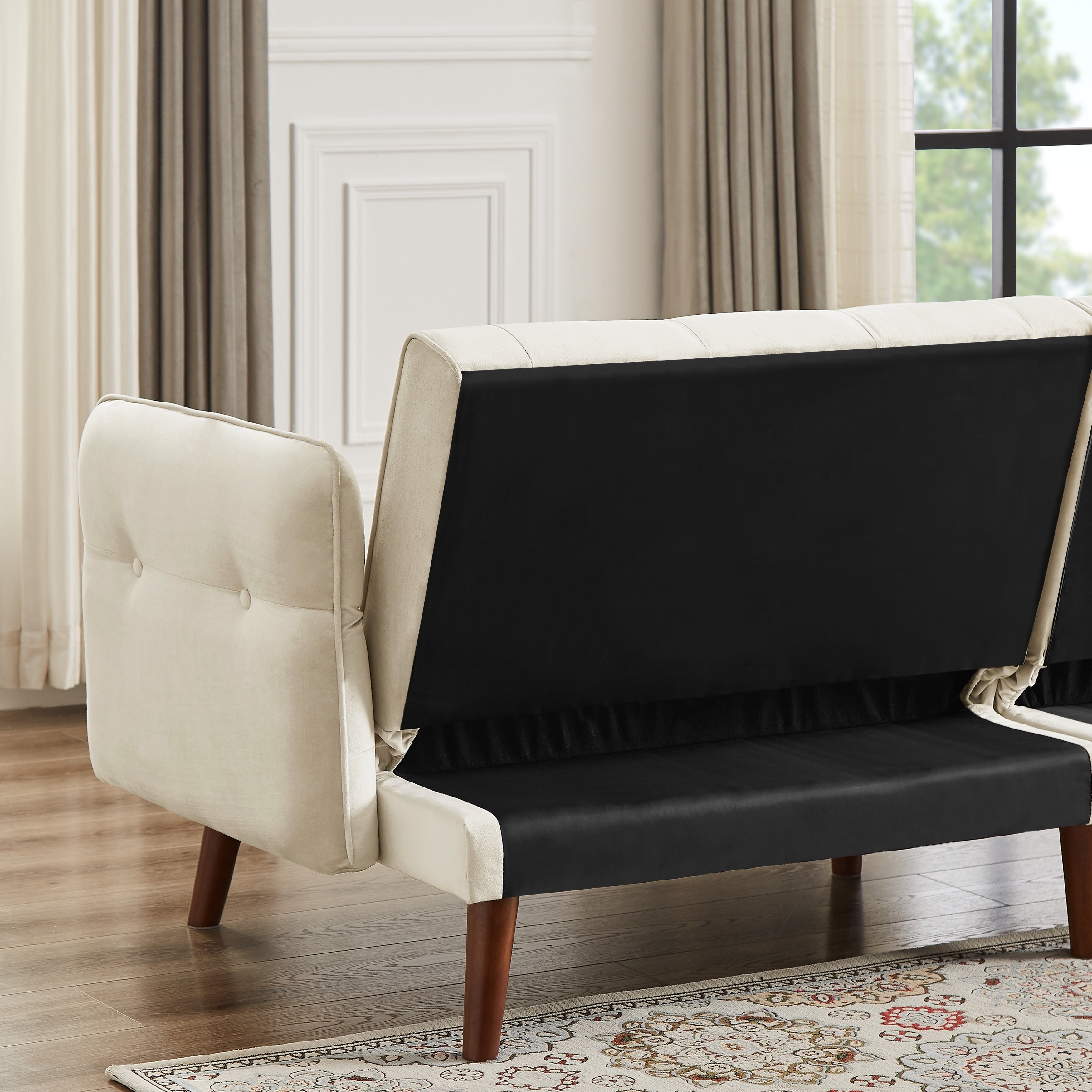 Canapé-lit futon moderne, canapé convertible avec pieds fuselés en bois, 78,35 cm de large, petit canapé à dossier divisé pour salon