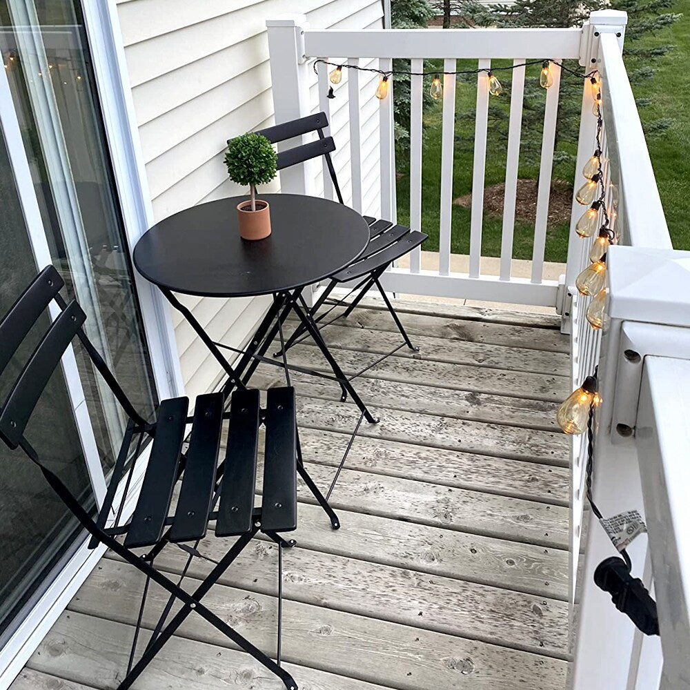 Ensemble bistro pliable en métal 3 pièces, résistant aux intempéries, idéal pour l'intérieur et l'extérieur, avec terrasse, jardin ou cour.