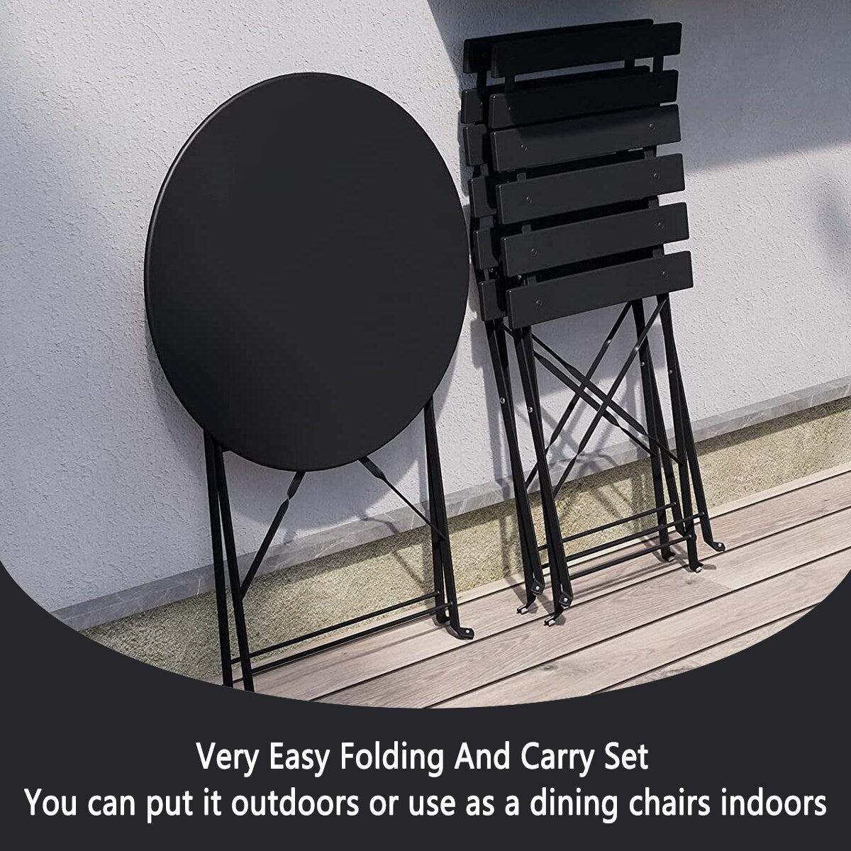 Ensemble bistro pliable en métal 3 pièces, résistant aux intempéries, idéal pour l'intérieur et l'extérieur, avec terrasse, jardin ou cour.