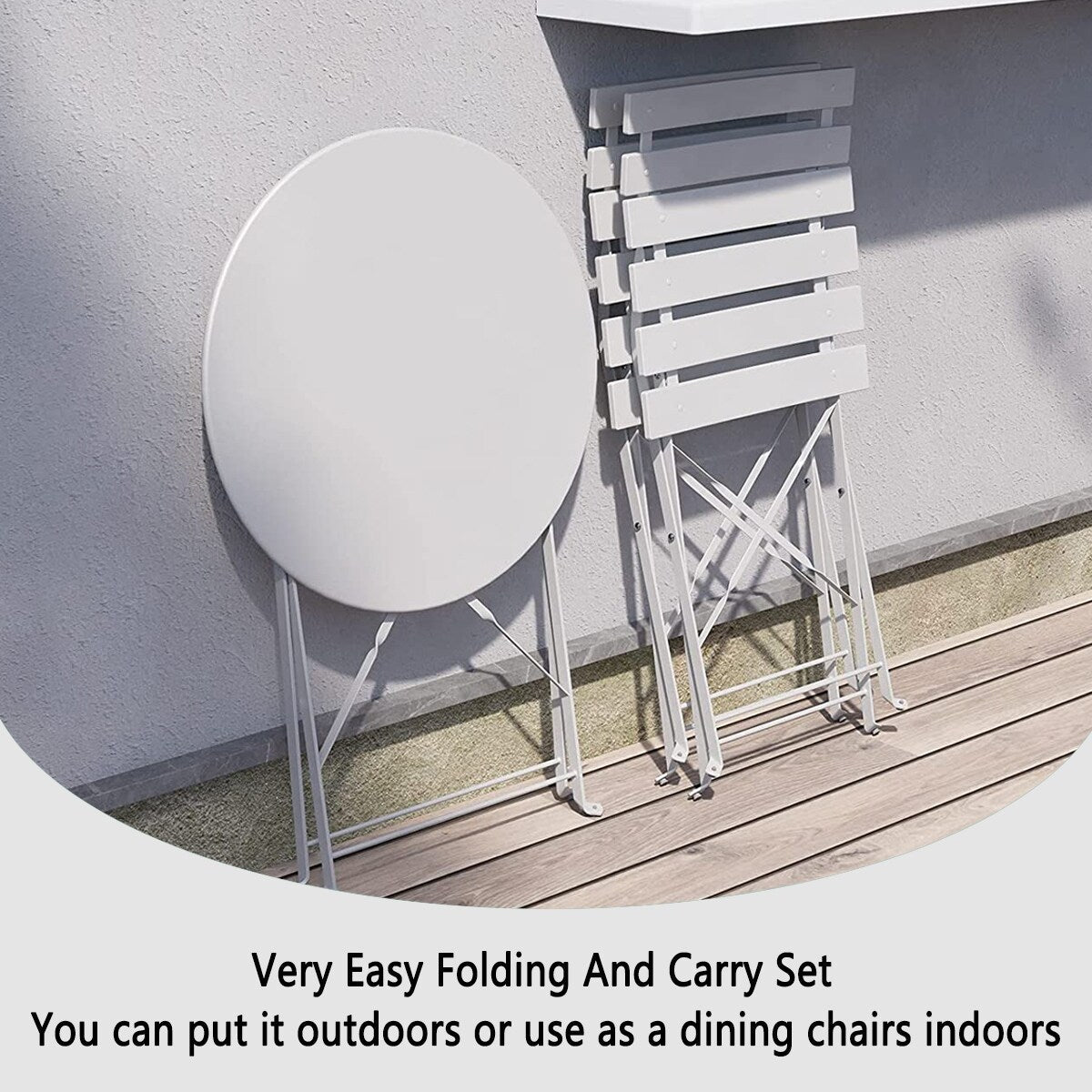 Ensemble bistro pliable en métal 3 pièces, résistant aux intempéries, idéal pour l'intérieur et l'extérieur, avec terrasse, jardin ou cour.