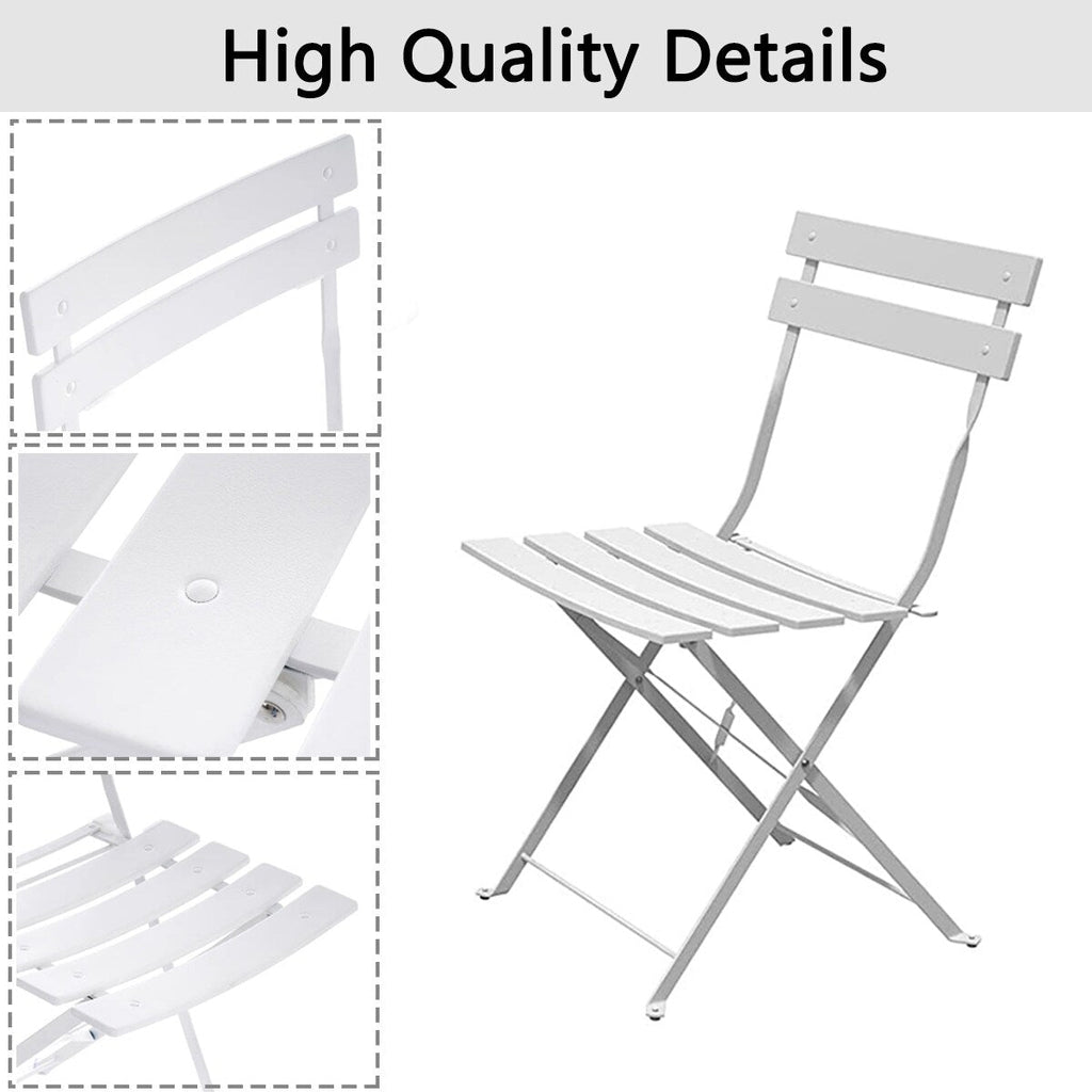 Ensemble bistro pliable en métal 3 pièces, résistant aux intempéries, idéal pour l'intérieur et l'extérieur, avec terrasse, jardin ou cour.