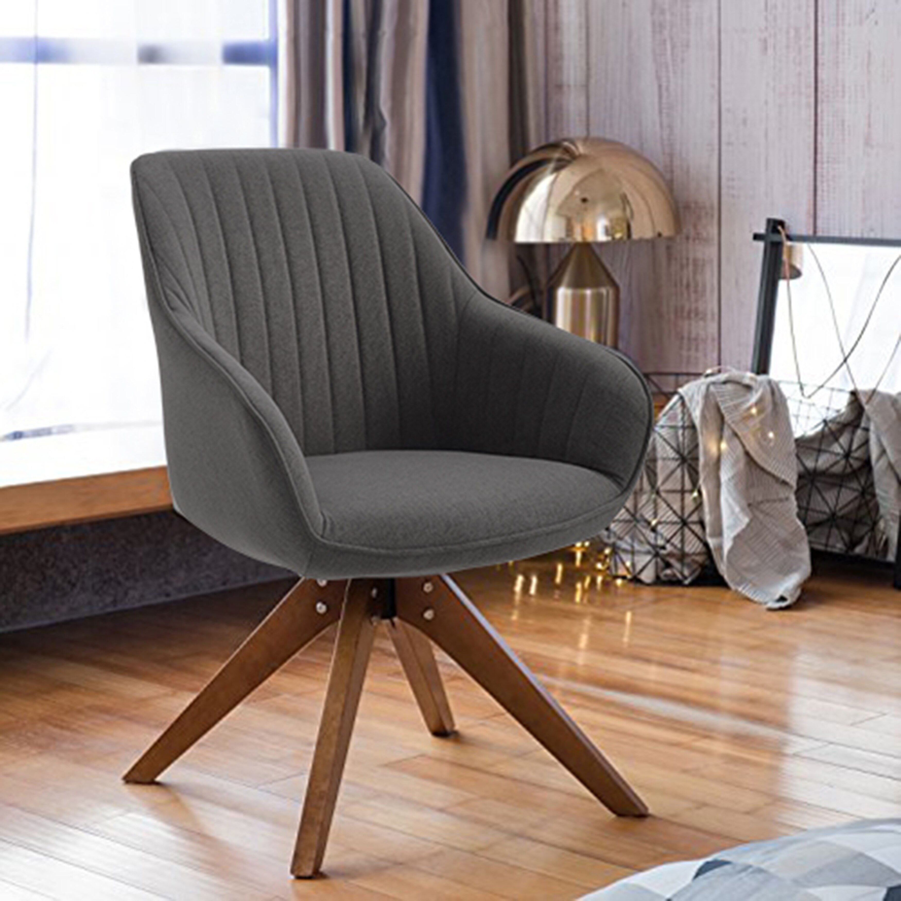 Fauteuil pivotant à accoudoirs pour bureau ou salon, style moderne, avec pieds en bois, Art Leon.