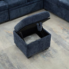 Canapé d'angle moderne en chenille d'angle avec canapé-lit gigogne, sièges de rangement, pouf et 2 coussins pour salon