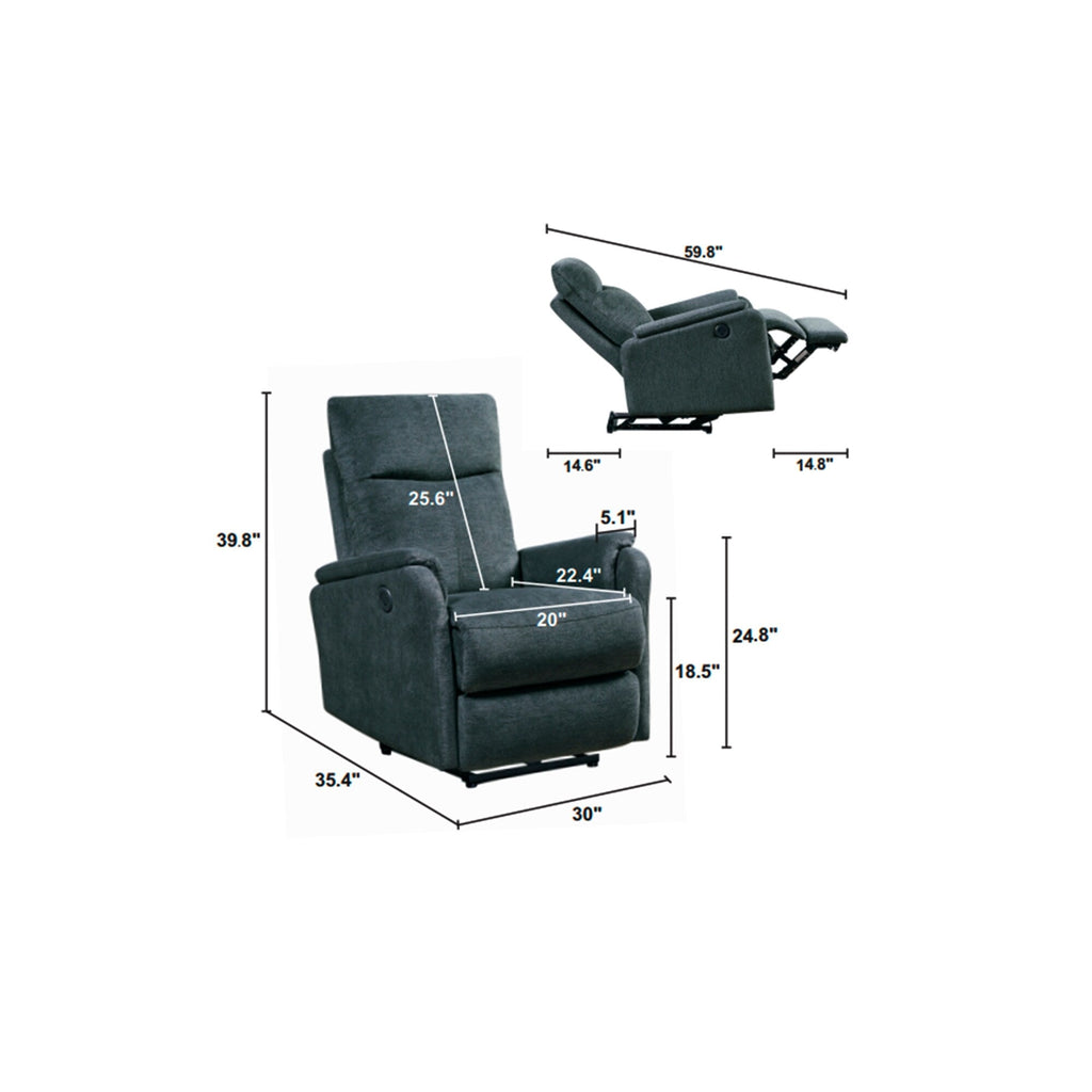 Fauteuil inclinable électrique moderne avec port USB et soutien complet de la tête et des lombaires