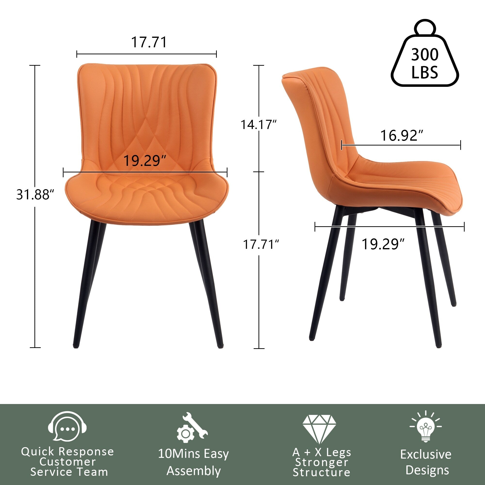 Lot de 2 chaises de salle à manger modernes en cuir capitonné sans accoudoirs