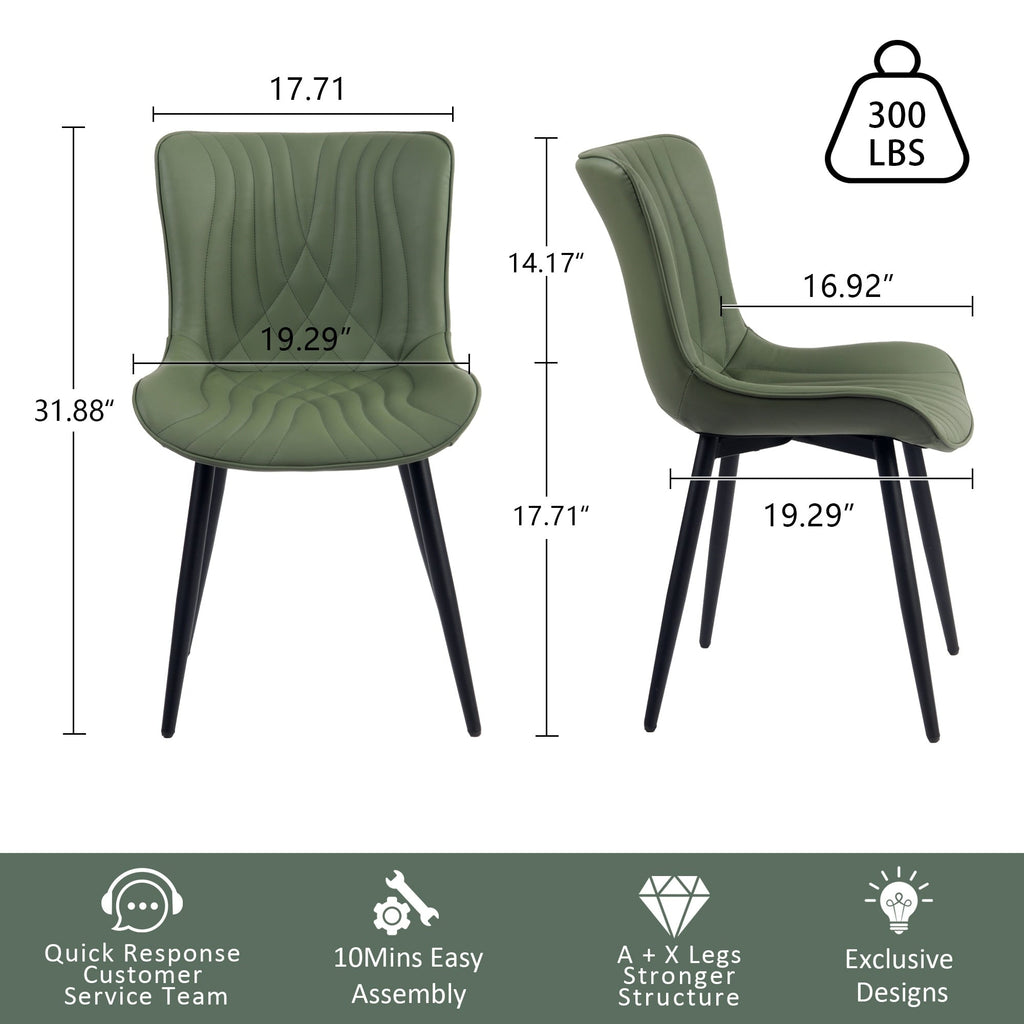 Lot de 2 chaises de salle à manger modernes en cuir capitonné sans accoudoirs