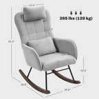 Fauteuil berçant moderne rembourré pour chambre d'enfant, avec dossier haut, appui-tête et coussin lombaire, idéal pour le salon ou la chambre à coucher.