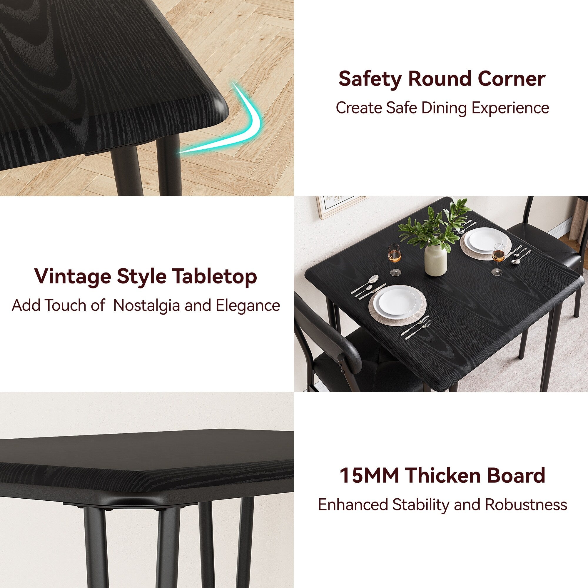 Ensemble table et chaises de cuisine moderne pour salle à manger - 3 pièces