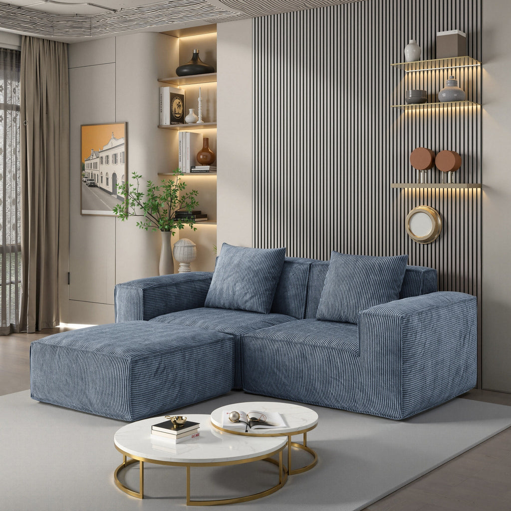 Canapé-lit convertible modulable 2 places en velours côtelé gris