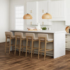 Tabouret de bar moderne Gracie, chaise rembourrée en bouclette et pieds en bois brossé