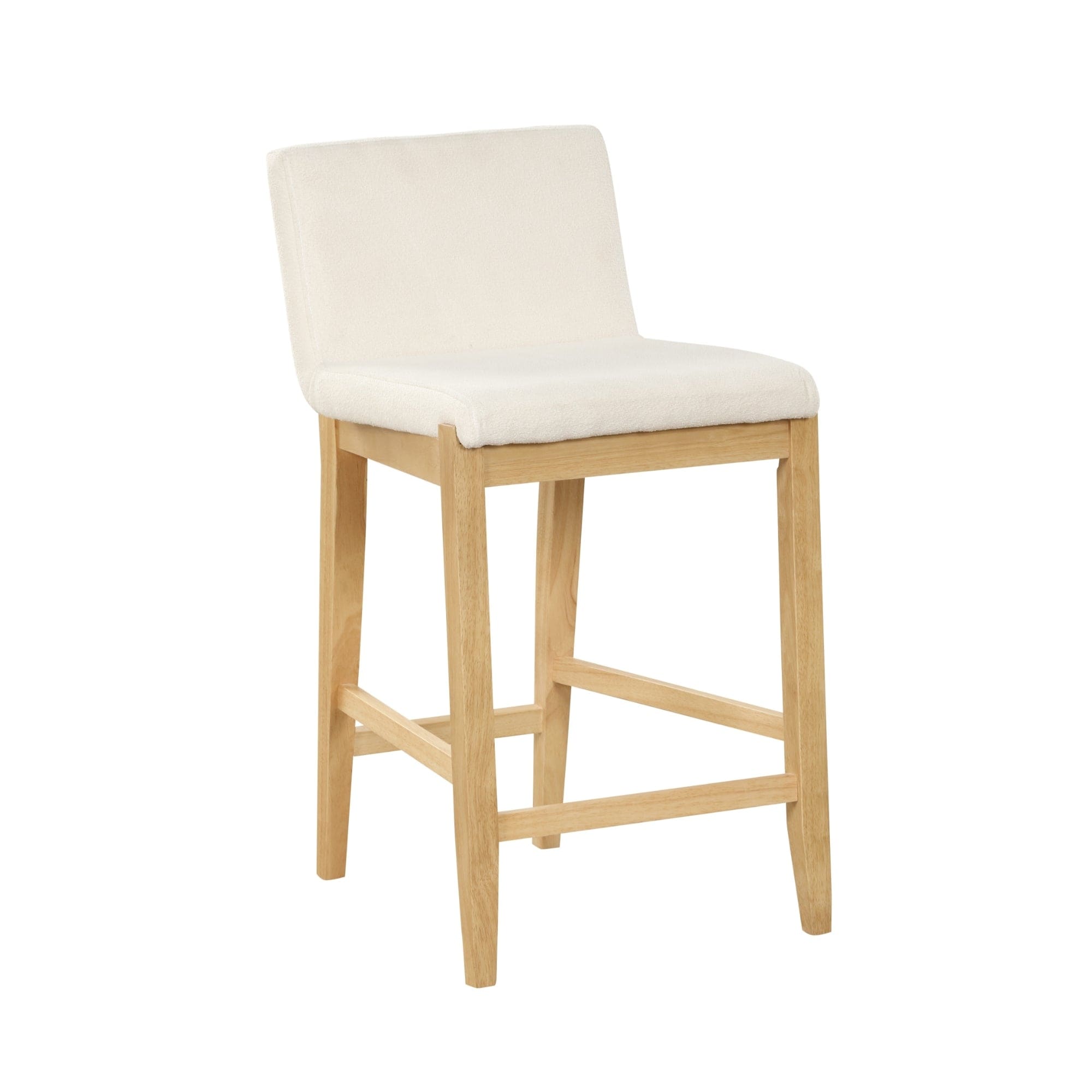 Tabouret de bar moderne Gracie, chaise rembourrée en bouclette et pieds en bois brossé