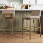 Tabouret de bar moderne Gracie, chaise rembourrée en bouclette et pieds en bois brossé
