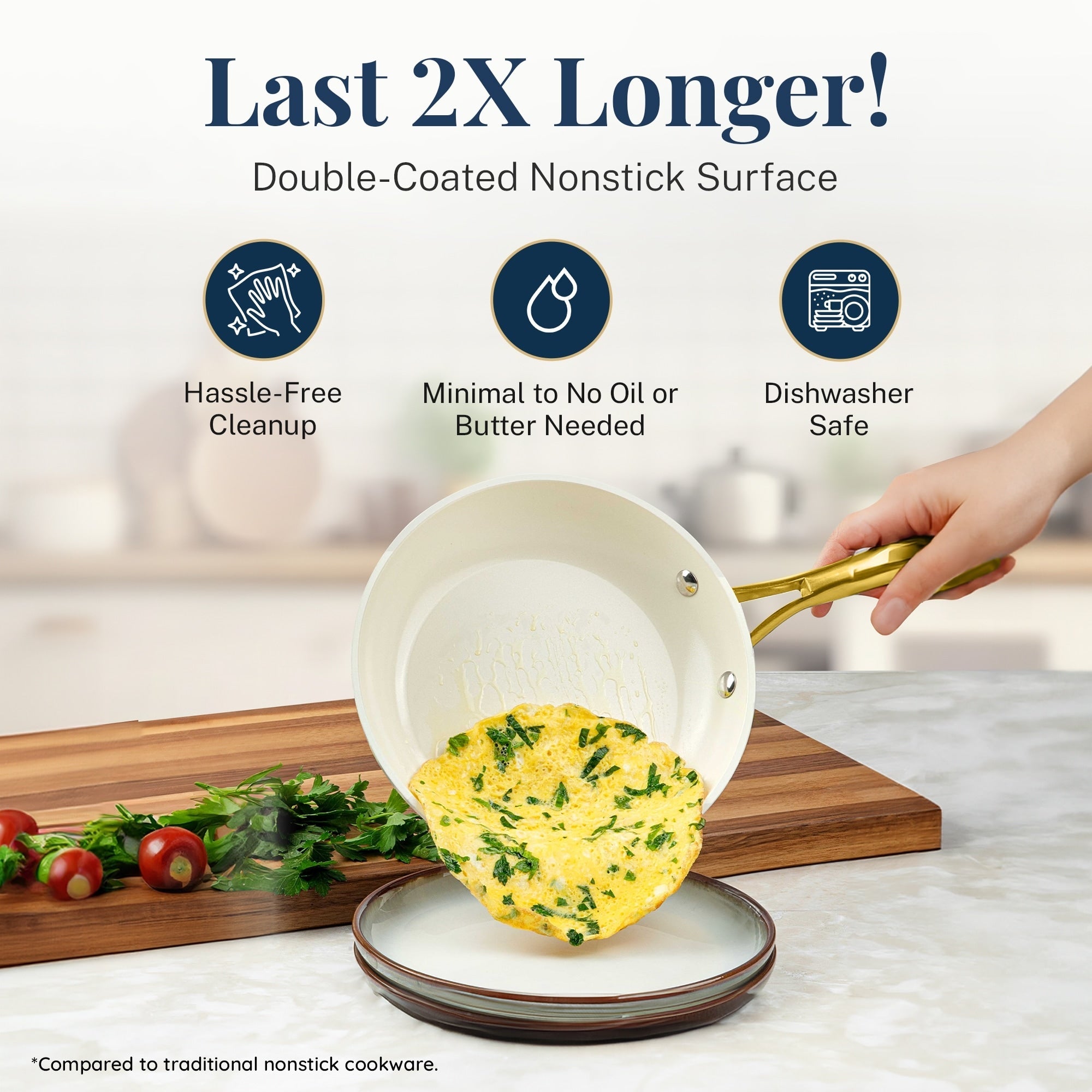 Ensemble de casseroles et poêles Gotham Steel Natural Collection, 15 pièces, revêtement céramique antiadhésif haute performance, couleur marine.