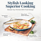 Ensemble de casseroles et poêles Gotham Steel Natural Collection, 15 pièces, revêtement céramique antiadhésif haute performance, couleur marine.