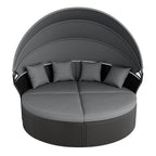 Ensemble canapé d'angle rond Nuon 4 pièces en résine tressée noire avec auvent rétractable par Havenside Home